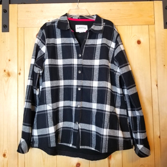 Orvis Buffalo Plaid Fleece Lined Snap Closure Flannel Shirt Jacket Shacket - Picture 1 of 8